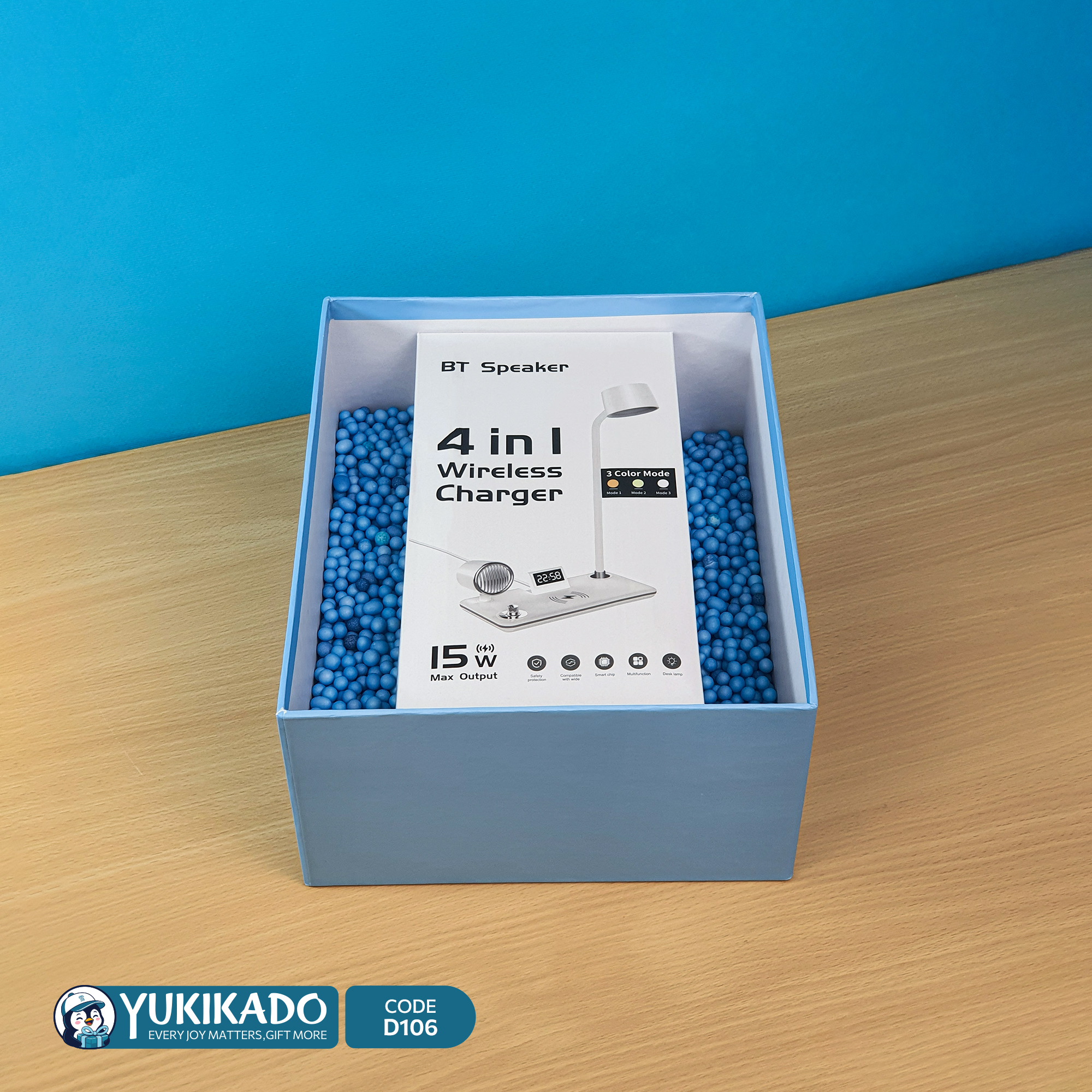 ست هدیه چراغ مطالعه اسپیکردار با شارژر وایرلس کد D107 - تصویر 2