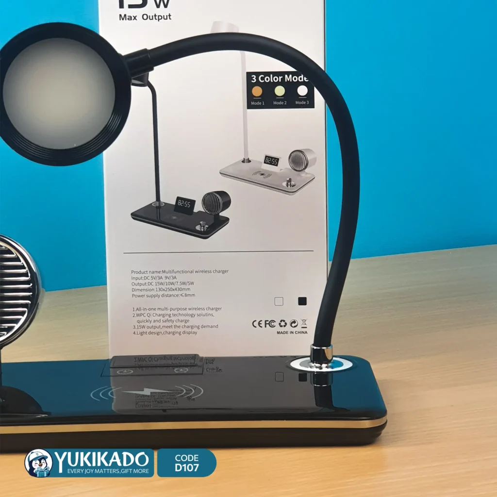 ست هدیه چراغ مطالعه اسپیکردار با شارژر وایرلس کد D107
