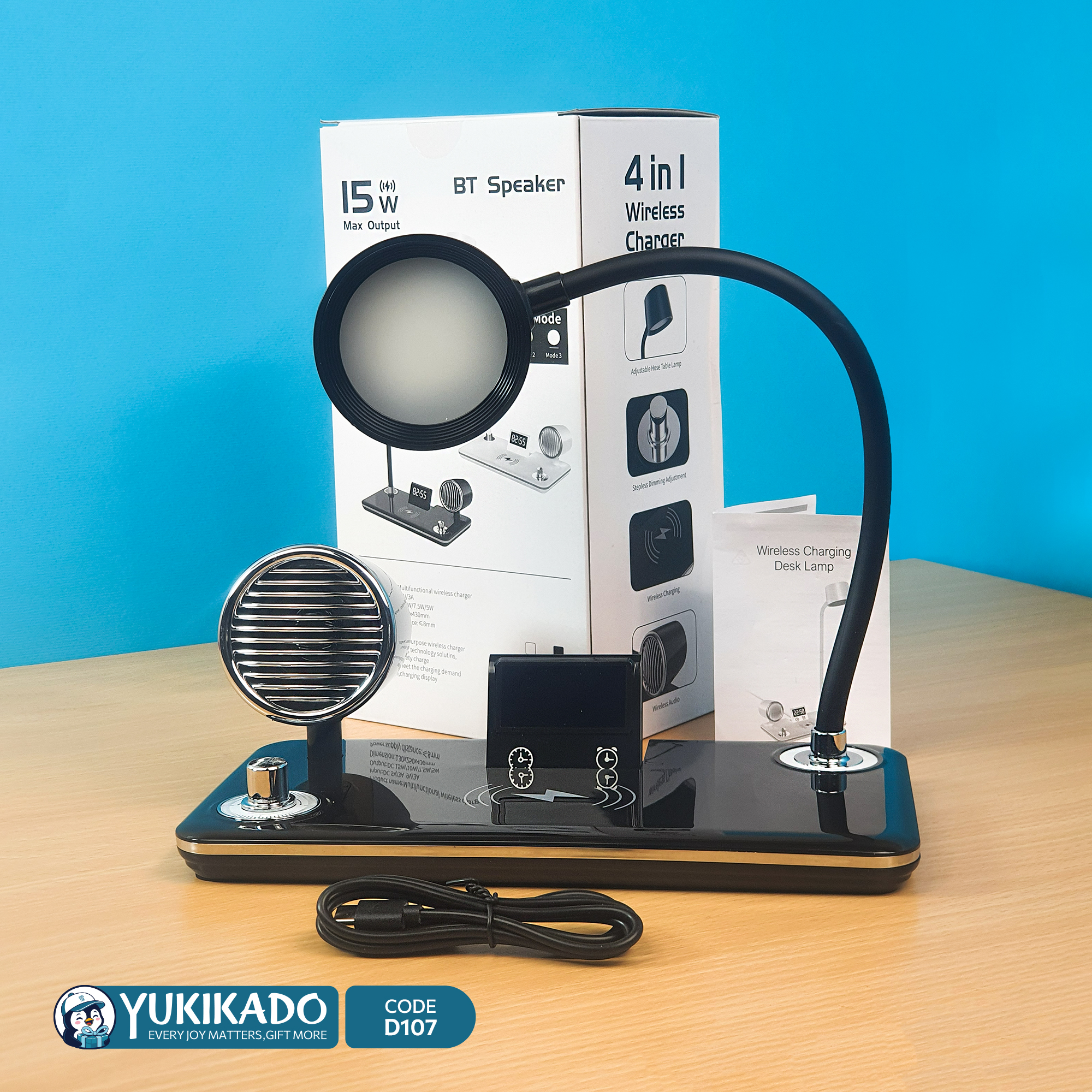 ست هدیه چراغ مطالعه اسپیکردار با شارژر وایرلس کد D107 - تصویر 4