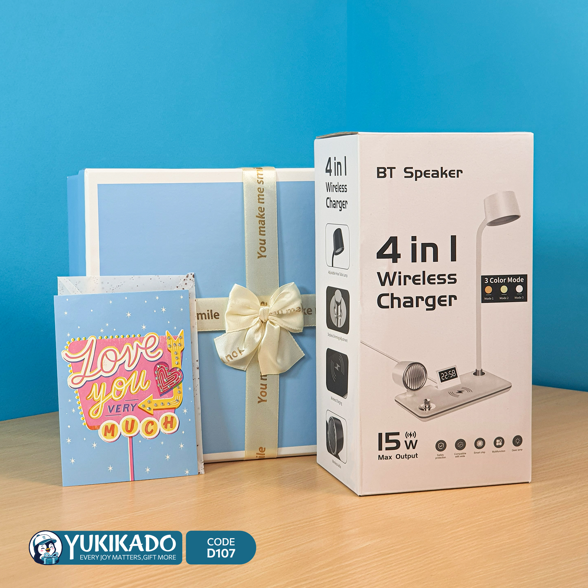 ست هدیه چراغ مطالعه اسپیکردار با شارژر وایرلس کد D107 - تصویر 10