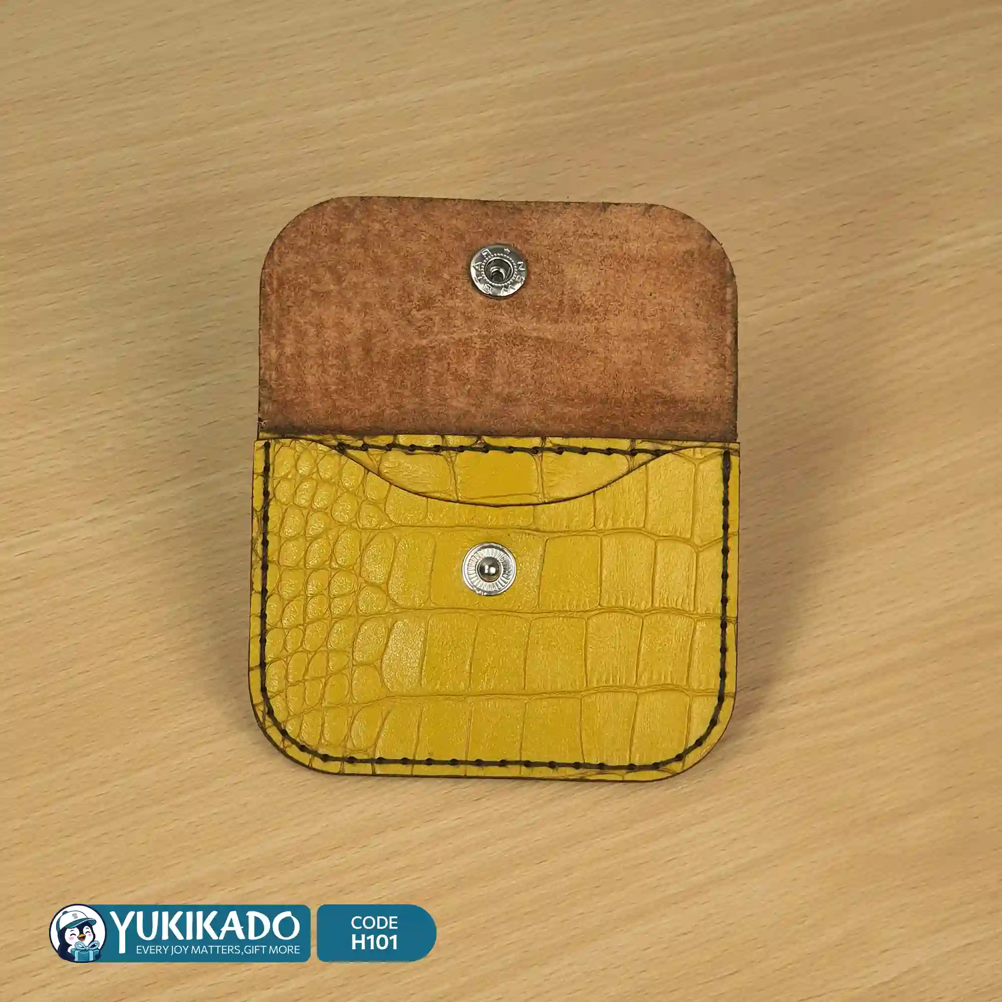 جاکارتی چرمی زرد با جعبه هدیه و کارت پستال کد H101 - تصویر 6